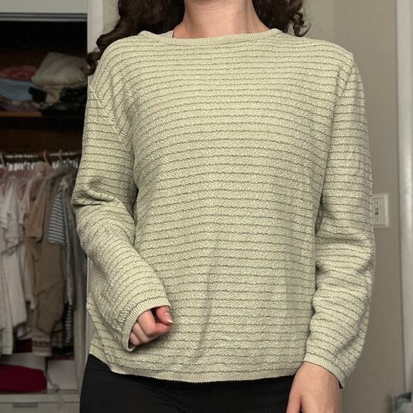 Vintage Cozy Knit Green Striped J Marco Galleries Rayon Cotton Soft Sweater - Picture 1 of 10